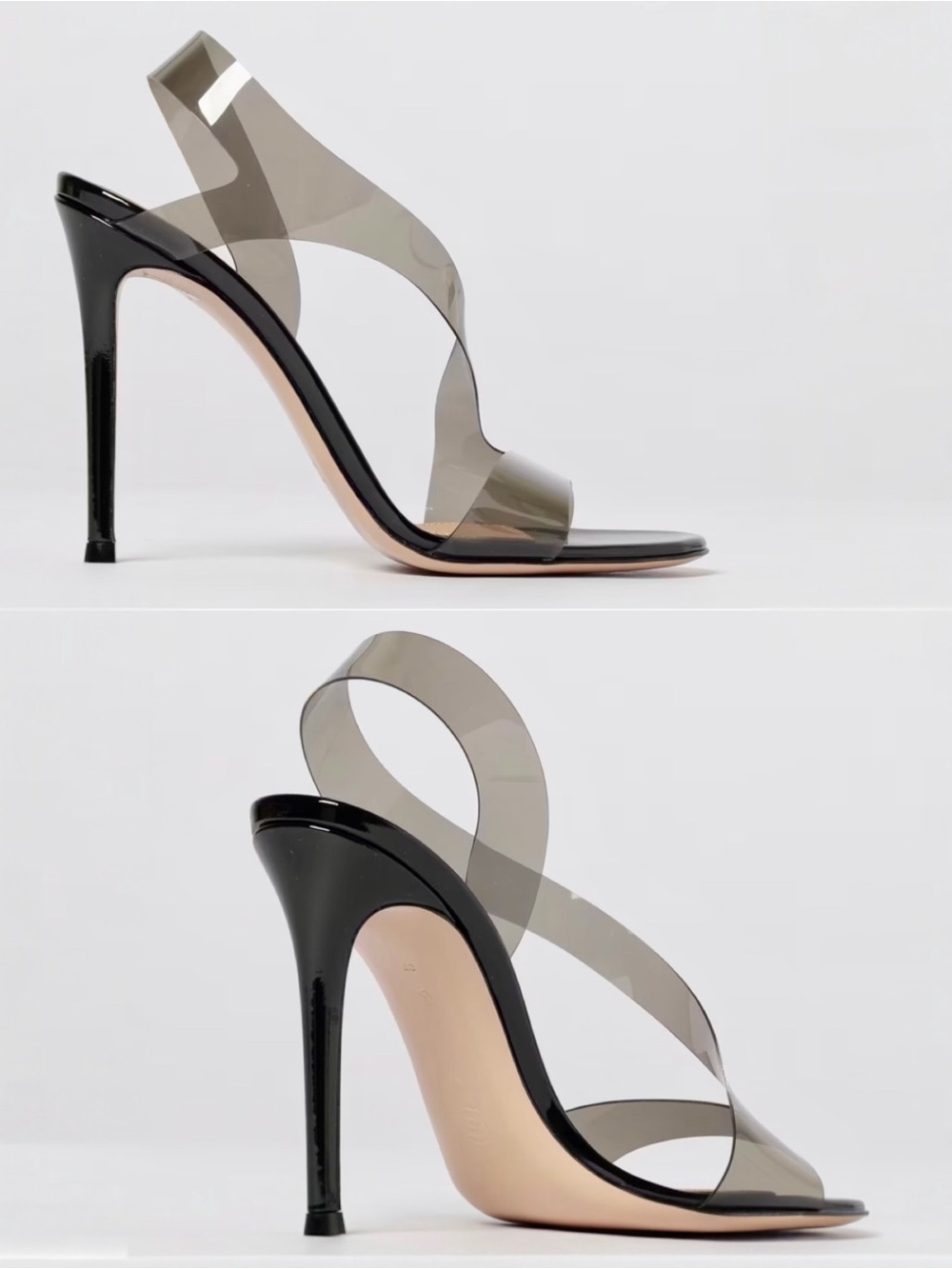 GIANVITO ROSSI 105mm Heel Metropolis PVC and Patent Leather Black Sandals Size 5